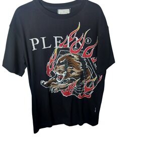 Philipp Plein Blac Rhinestone Tiger Flame LogoT-Shirt Mens XL Crystl Embellished